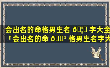 会出名的命格男生名 🦄 字大全「会出名的命 💮 格男生名字大全四个字」